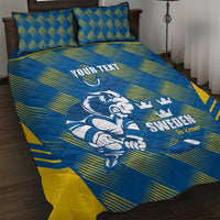 Sweden Hockey Custom Quilt Bed Set Tre Kronor Swedish Moose Mascot