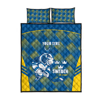 Sweden Hockey Custom Quilt Bed Set Tre Kronor Swedish Moose Mascot