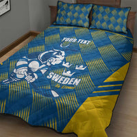 Sweden Hockey Custom Quilt Bed Set Tre Kronor Swedish Moose Mascot