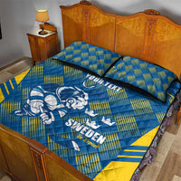 Sweden Hockey Custom Quilt Bed Set Tre Kronor Swedish Moose Mascot