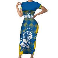 Sweden Hockey Custom Short Sleeve Bodycon Dress Tre Kronor Swedish Moose Mascot