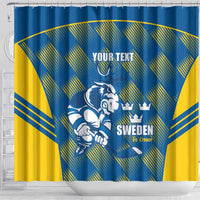 Sweden Hockey Custom Shower Curtain Tre Kronor Swedish Moose Mascot