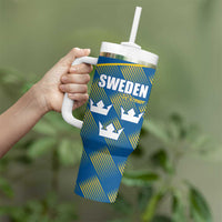 Sweden Hockey Custom Tumbler With Handle Tre Kronor Swedish Moose Mascot