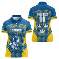 Sweden Hockey Custom Women Polo Shirt Tre Kronor Swedish Moose Mascot