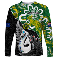Personalised New Zealand And Australia Long Sleeve Shirt Aboriginal Mix Aotearoa Maori Unique Style - Wonder Print Shop