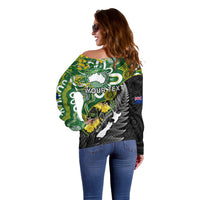 Personalised New Zealand And Australia Off Shoulder Sweater Aboriginal Mix Aotearoa Maori Unique Style - Wonder Print Shop