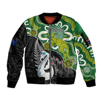 Personalised New Zealand And Australia Sleeve Zip Bomber Jacket Aboriginal Mix Aotearoa Maori Unique Style - Wonder Print Shop