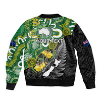 Personalised New Zealand And Australia Sleeve Zip Bomber Jacket Aboriginal Mix Aotearoa Maori Unique Style - Wonder Print Shop