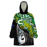 Personalised New Zealand And Australia Wearable Blanket Hoodie Aboriginal Mix Aotearoa Maori Unique Style - Wonder Print Shop