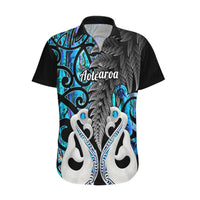 Personalised New Zealand Hawaiian Shirt Te Manaia Mangopare Maori And Fern Blue Style - Wonder Print Shop