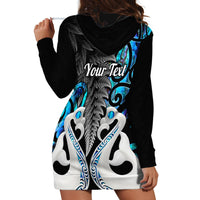 Personalised New Zealand Hoodie Dress Te Manaia Mangopare Maori And Fern Blue Style - Wonder Print Shop