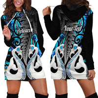 Personalised New Zealand Hoodie Dress Te Manaia Mangopare Maori And Fern Blue Style - Wonder Print Shop