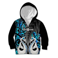 Personalised New Zealand Kid Hoodie Te Manaia Mangopare Maori And Fern Blue Style - Wonder Print Shop