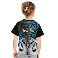 Personalised New Zealand Kid T Shirt Te Manaia Mangopare Maori And Fern Blue Style - Wonder Print Shop