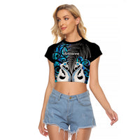 Personalised New Zealand Raglan Cropped T Shirt Te Manaia Mangopare Maori And Fern Blue Style - Wonder Print Shop