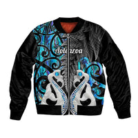 Personalised New Zealand Sleeve Zip Bomber Jacket Te Manaia Mangopare Maori And Fern Blue Style - Wonder Print Shop