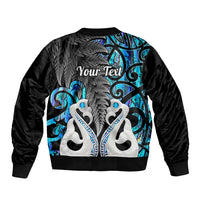 Personalised New Zealand Sleeve Zip Bomber Jacket Te Manaia Mangopare Maori And Fern Blue Style - Wonder Print Shop