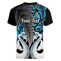 Personalised New Zealand Women V Neck T Shirt Te Manaia Mangopare Maori And Fern Blue Style - Wonder Print Shop