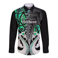 Personalised New Zealand Long Sleeve Button Shirt Te Manaia Mangopare Maori And Fern Green Style - Wonder Print Shop