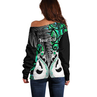 Personalised New Zealand Off Shoulder Sweater Te Manaia Mangopare Maori And Fern Green Style - Wonder Print Shop