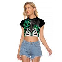 Personalised New Zealand Raglan Cropped T Shirt Te Manaia Mangopare Maori And Fern Green Style - Wonder Print Shop