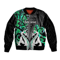 Personalised New Zealand Sleeve Zip Bomber Jacket Te Manaia Mangopare Maori And Fern Green Style - Wonder Print Shop