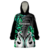 Personalised New Zealand Wearable Blanket Hoodie Te Manaia Mangopare Maori And Fern Green Style - Wonder Print Shop