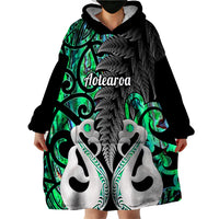 Personalised New Zealand Wearable Blanket Hoodie Te Manaia Mangopare Maori And Fern Green Style - Wonder Print Shop