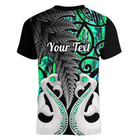 Personalised New Zealand Women V Neck T Shirt Te Manaia Mangopare Maori And Fern Green Style - Wonder Print Shop