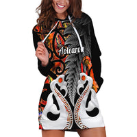 Personalised New Zealand Hoodie Dress Te Manaia Mangopare Maori And Fern Orange Style - Wonder Print Shop