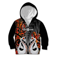 Personalised New Zealand Kid Hoodie Te Manaia Mangopare Maori And Fern Orange Style - Wonder Print Shop