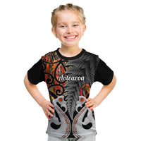 Personalised New Zealand Kid T Shirt Te Manaia Mangopare Maori And Fern Orange Style - Wonder Print Shop