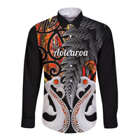 Personalised New Zealand Long Sleeve Button Shirt Te Manaia Mangopare Maori And Fern Orange Style - Wonder Print Shop