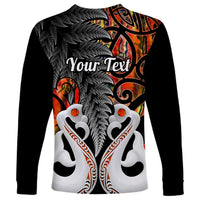 Personalised New Zealand Long Sleeve Shirt Te Manaia Mangopare Maori And Fern Orange Style - Wonder Print Shop