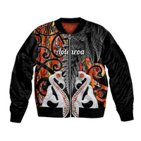 Personalised New Zealand Sleeve Zip Bomber Jacket Te Manaia Mangopare Maori And Fern Orange Style - Wonder Print Shop