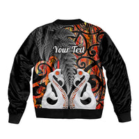 Personalised New Zealand Sleeve Zip Bomber Jacket Te Manaia Mangopare Maori And Fern Orange Style - Wonder Print Shop