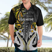 Personalised New Zealand Hawaiian Shirt Te Manaia Mangopare Maori And Fern Gold Style - Wonder Print Shop