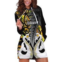 Personalised New Zealand Hoodie Dress Te Manaia Mangopare Maori And Fern Gold Style - Wonder Print Shop