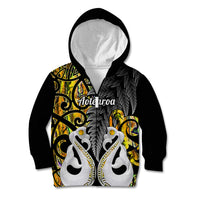 Personalised New Zealand Kid Hoodie Te Manaia Mangopare Maori And Fern Gold Style - Wonder Print Shop