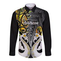 Personalised New Zealand Long Sleeve Button Shirt Te Manaia Mangopare Maori And Fern Gold Style - Wonder Print Shop