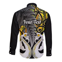 Personalised New Zealand Long Sleeve Button Shirt Te Manaia Mangopare Maori And Fern Gold Style - Wonder Print Shop