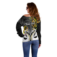 Personalised New Zealand Off Shoulder Sweater Te Manaia Mangopare Maori And Fern Gold Style - Wonder Print Shop