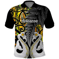 Custom New Zealand Polo Shirt Te Manaia Mangopare Maori And Fern Gold Style - Wonder Print Shop