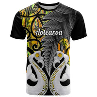 Personalised New Zealand T Shirt Te Manaia Mangopare Maori And Fern Gold Style - Wonder Print Shop