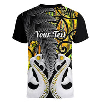 Personalised New Zealand Women V Neck T Shirt Te Manaia Mangopare Maori And Fern Gold Style - Wonder Print Shop