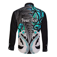 Personalised New Zealand Long Sleeve Button Shirt Te Manaia Mangopare Maori And Fern Turquoise Style - Wonder Print Shop