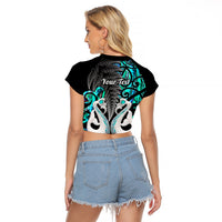 Personalised New Zealand Raglan Cropped T Shirt Te Manaia Mangopare Maori And Fern Turquoise Style - Wonder Print Shop