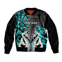 Personalised New Zealand Sleeve Zip Bomber Jacket Te Manaia Mangopare Maori And Fern Turquoise Style - Wonder Print Shop