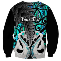 Personalised New Zealand Sweatshirt Te Manaia Mangopare Maori And Fern Turquoise Style - Wonder Print Shop