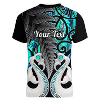 Personalised New Zealand Women V Neck T Shirt Te Manaia Mangopare Maori And Fern Turquoise Style - Wonder Print Shop